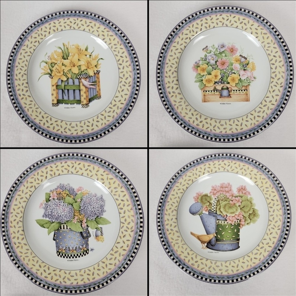 Set of 4 Sakura Debbie Mumm SPRING BOUQUET Salad Plates 8.25" Floral Stoneware